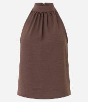 Blusa Frente Única em Crepe com Amarração na Gola Alta - 1