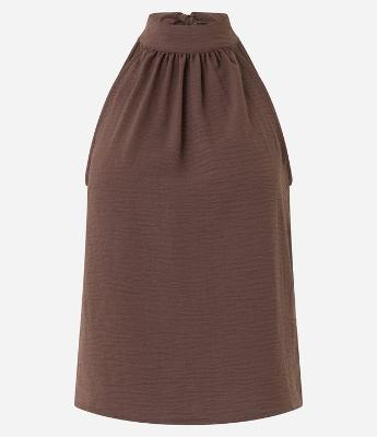 Blusa Frente Única em Crepe com Amarração na Gola Alta