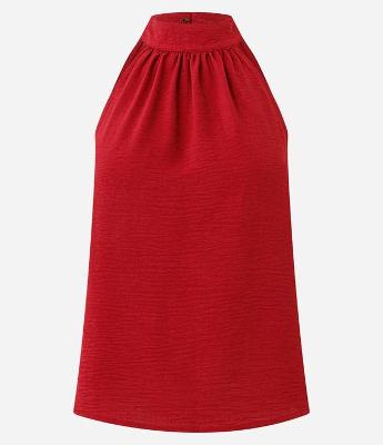 Blusa Frente Única em Crepe com Amarração na Gola Alta