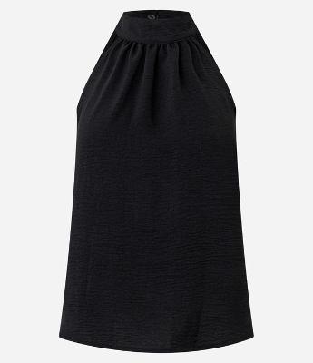 Blusa Frente Única em Crepe com Amarração na Gola Alta