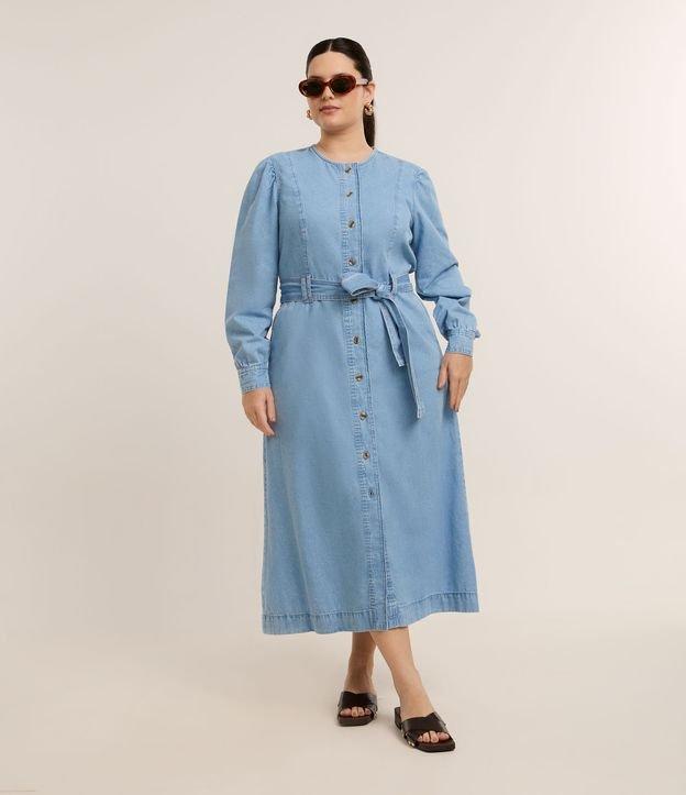 Vestido Midi em Jeans Leve com Abotoamento Frontal Curve & Plus Size - 3