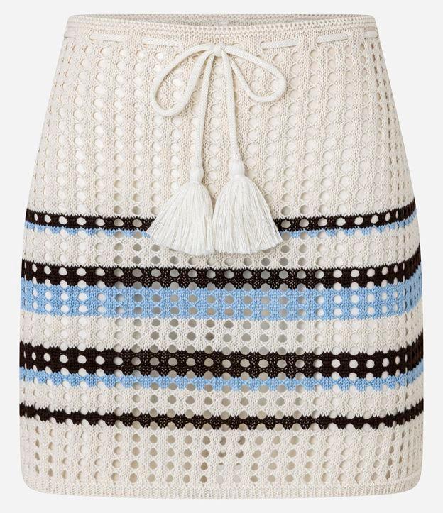 Saída de Praia Saia Efeito Crochê com Listras e Tassel - 1