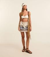 Saída de Praia Saia Efeito Crochê com Listras e Tassel - 2