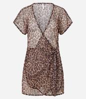 Saída de Praia Bata em Tule Animal Print Onça com Amarração Lateral - 1