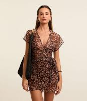 Saída de Praia Bata em Tule Animal Print Onça com Amarração Lateral - 2