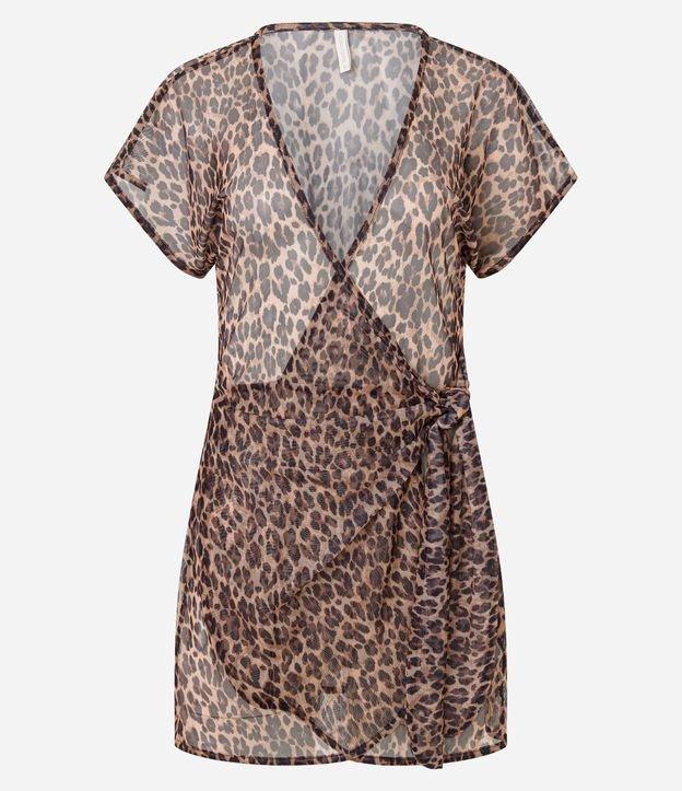 Saída de Praia Bata em Tule Animal Print Onça com Amarração Lateral - 1