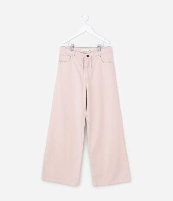Calça Infantil Wide Leg em Jeans com Cordão -  Tam 5 a 14 Anos