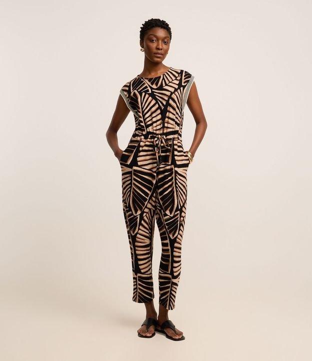 Macacão em Viscose com Amarração e Estampa Folhagem - 3