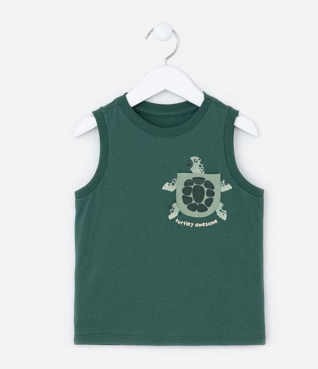 Regata Infantil com Bolsinho Estampa Tartaruga - Tam 1 a 6 Anos - 1