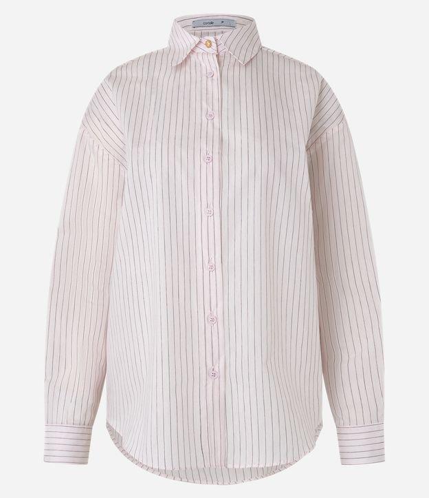 Camisa Oversized em Tricoline com Listras em Fio Tinto - 1