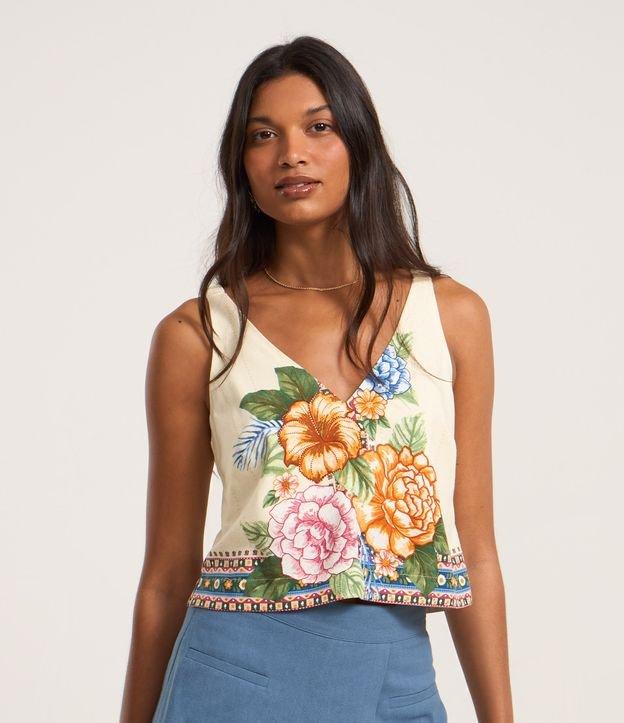 Blusa em Viscose Twill Floral com Elastico e Alca Quadradinha - 2