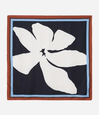 Lenço Quadrado em Cetim com Estampa de Flor