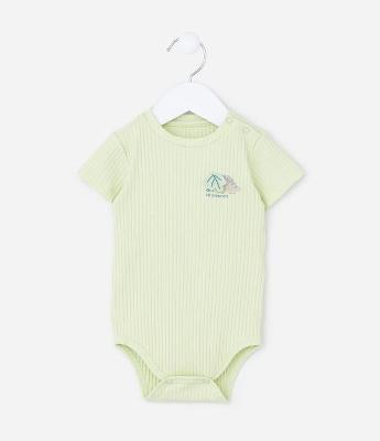 Body Infantil Canelado com Estampa Dinossauro - Tam 0 a 18 meses
