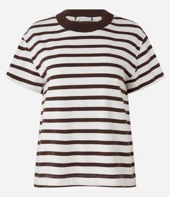 Blusa Slim Listrada em Algodão com Gola Contrastante