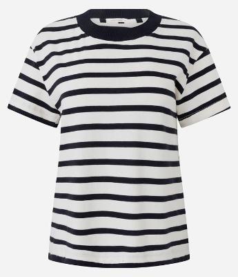 Blusa Slim Listrada em Algodão com Gola Contrastante