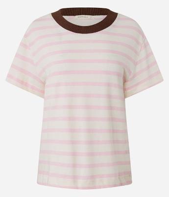 Blusa Slim Listrada em Algodão com Gola Contrastante