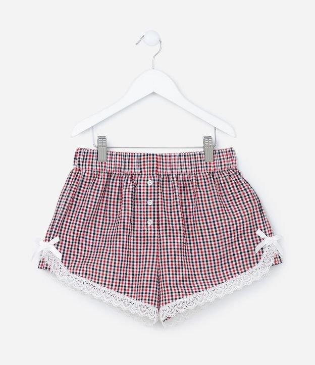 Short Inafntil com Rendinha e Estampa Xadrez - Tam 5 a 14 Anos - 1