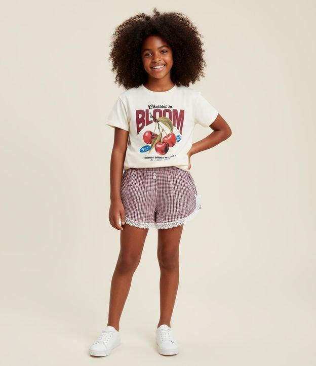 Short Inafntil com Rendinha e Estampa Xadrez - Tam 5 a 14 Anos - 2