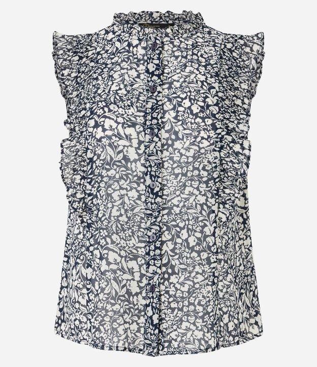 Camisa em Chiffon com Babados e Estampa Floral Arabesco - 1