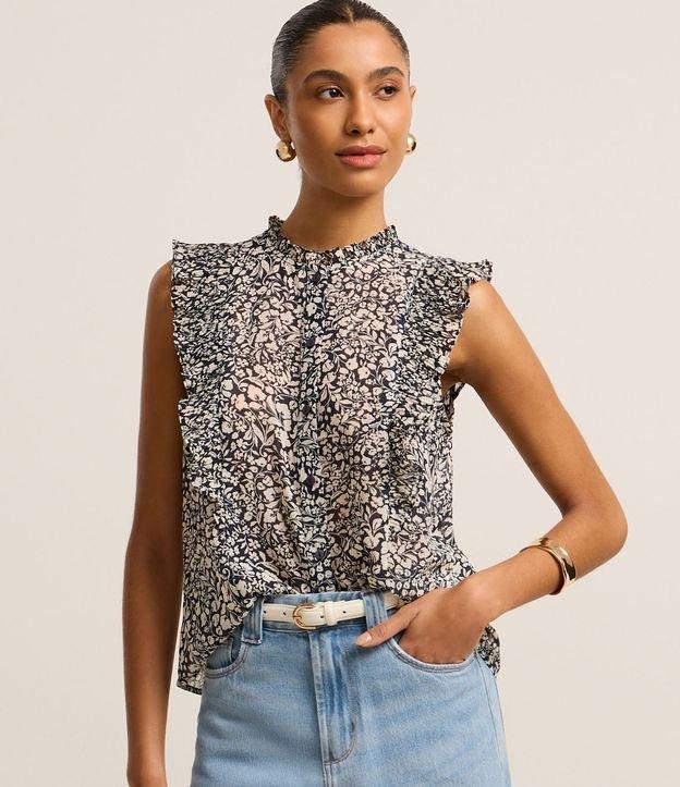 Camisa em Chiffon com Babados e Estampa Floral Arabesco - 2