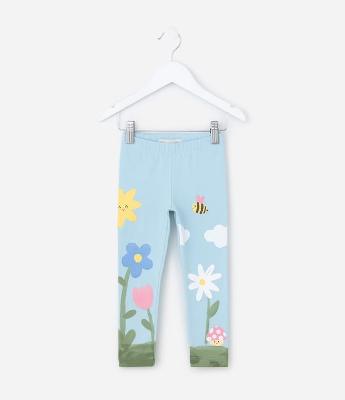 Calça Legging Infanitl em Cotton com Estampa da Natureza - Tam 1 A 6 Anos