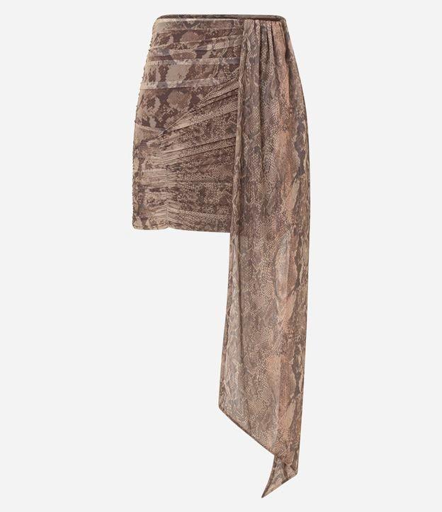 Saia Curta em Tule com Estampa Serpente e Lenço Lateral - 1