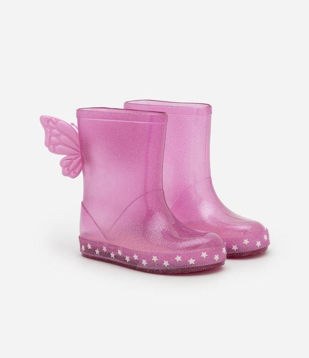 Bota Galocha Infantil com Glitter e Asas de Borboleta -Tam 21 ao 28 - 1