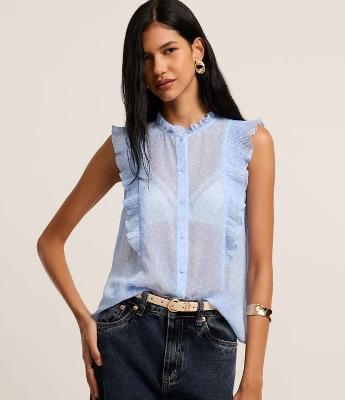 Camisa em Chiffon com Babados e Estampa Floral