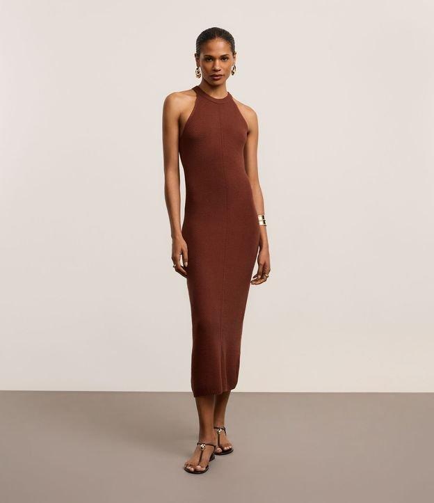 Vestido Reto Longo em Tricô com Ponto Texturizado - 2