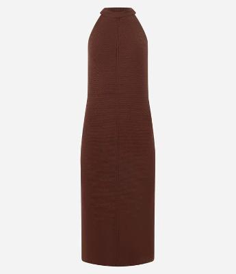 Vestido Reto Longo em Tricô com Ponto Texturizado