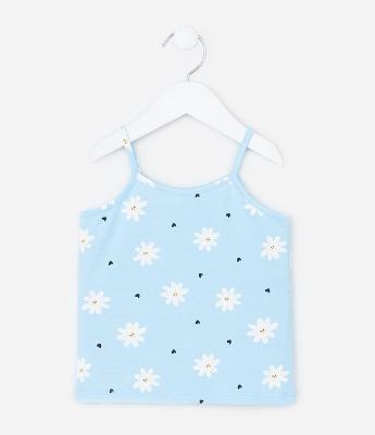 Regata Infantil com Estampa de Margaridas e Corações - Tam 1 A 6 Anos