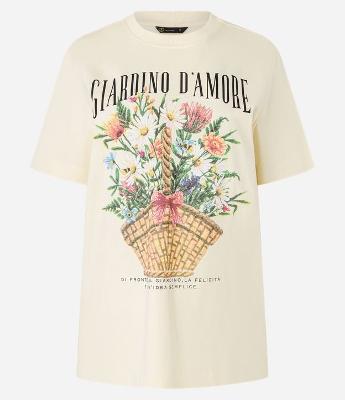Camiseta T-Shirt em Algodão com Estampa Cesto de Flores