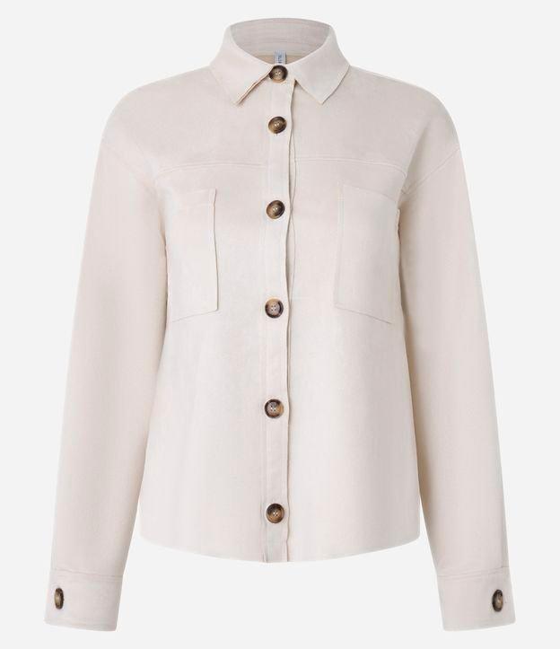 Camisa em Suede com Bolsos e Botões Contrastantes - 1