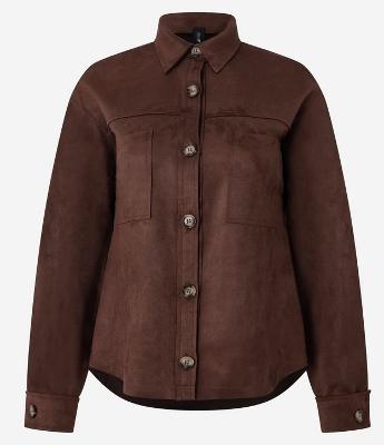 Camisa em Suede com Bolsos e Botões Contrastantes