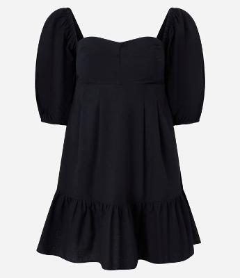 Vestido Curto em Tricoline com Manga 3/4 Bufante