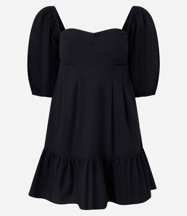 Vestido Curto em Tricoline com Manga 3/4 Bufante - 1