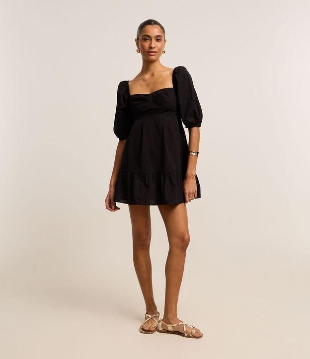 Vestido Curto em Tricoline com Manga 3/4 Bufante - 2