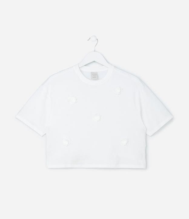 Camiseta Curta Infantil com Flores Aplicadas - Tam 5 a 14 Anos - 1