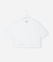 Camiseta Curta Infantil com Flores Aplicadas - Tam 5 a 14 Anos - 1