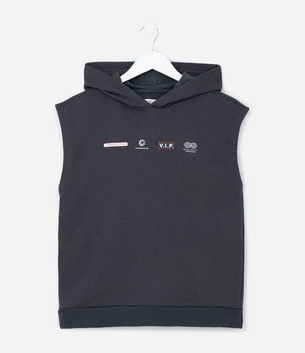 Regata Infantil em Moletinho com Estampa Lettering e Capuz - Tam 5 A 14 Anos - 1