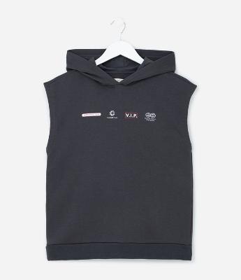 Regata Infantil em Moletinho com Estampa Lettering e Capuz - Tam 5 A 14 Anos