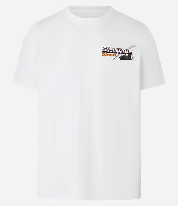 Camiseta Regular em Algodão com Estampa de Sushi - 1