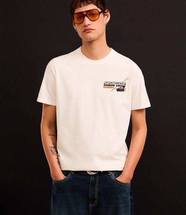 Camiseta Regular em Algodão com Estampa de Sushi - 2