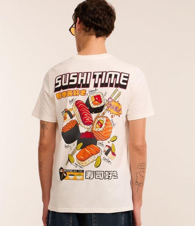 Camiseta Regular em Algodão com Estampa de Sushi - 3