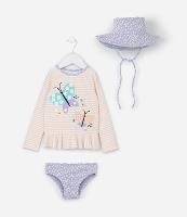 Conjunto Infantil com Proteção UV e Estampa de Borboletas e Textura de Flores - Tam 2 A 4 Anos - 1
