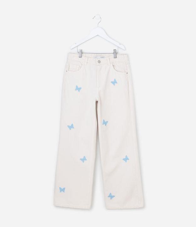 Calça Infantil Reta em Jeans com Bordado de Borboleta - Tam 5 A 14 Anos - 1