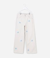 Calça Infantil Reta em Jeans com Bordado de Borboleta - Tam 5 A 14 Anos - 1