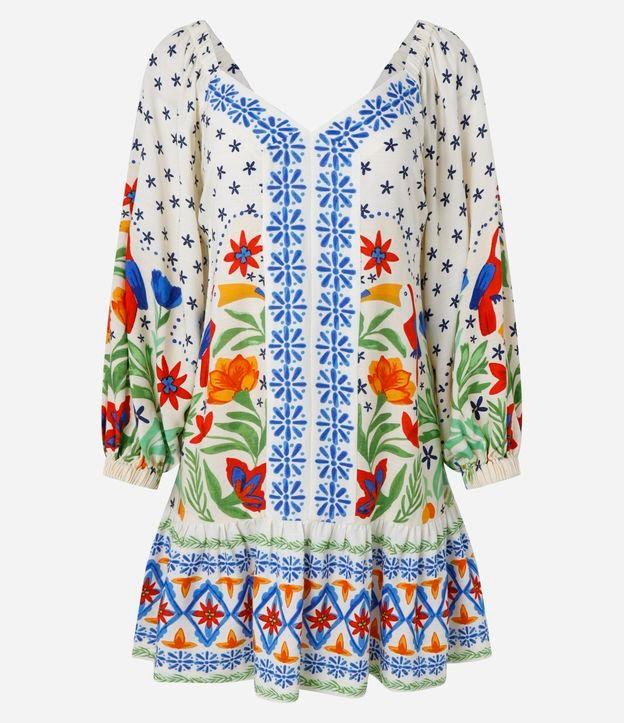 Vestido Curto em Chalis com Decote Coração e Estampa Floral - 1