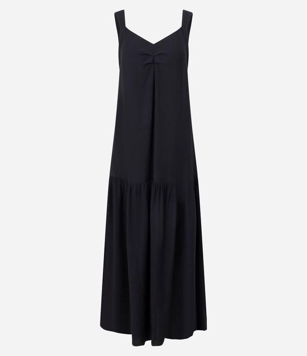 Vestido Evasê Longo em Crepe com Franzido no Busto - 1