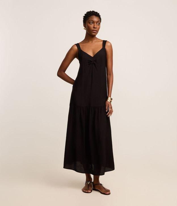 Vestido Evasê Longo em Crepe com Franzido no Busto - 2